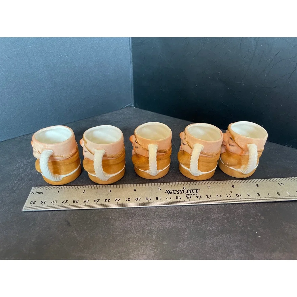 Lefton‎ Vintage Praying Monk Decanter Set 6pc Tan Excellent Mid Century Friar